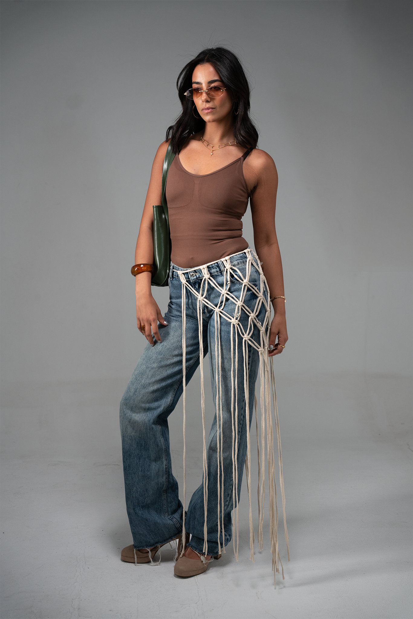 Beige Macramé Belts With Charms