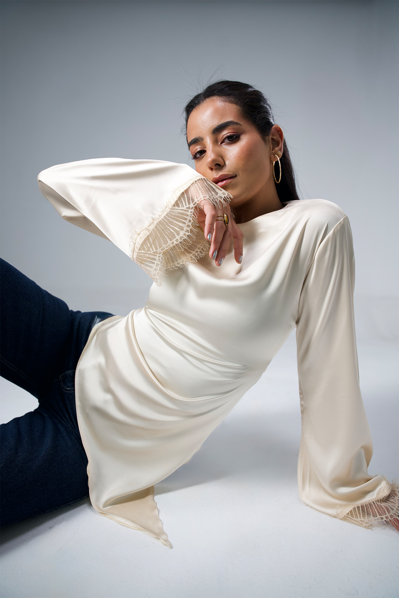 Lace satin blouse