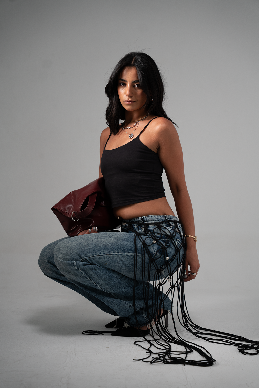Black Macramé Belt With charms